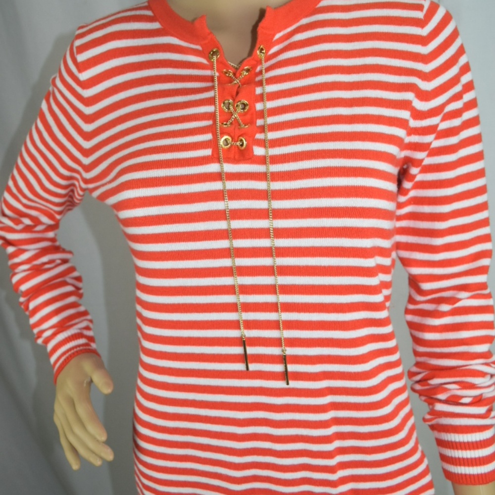 Michael Kors Orange & White Long Sleeve Blouse